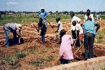 (Photograph of foundations being laid for girls' hostel in Soroti in May 2002)